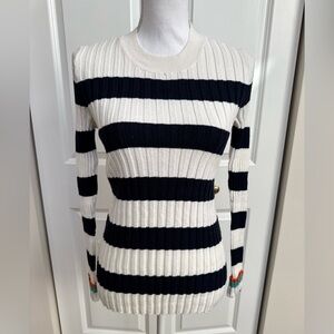 LOFT - Navy and White Striped Sweater With Sleeves details (medium)